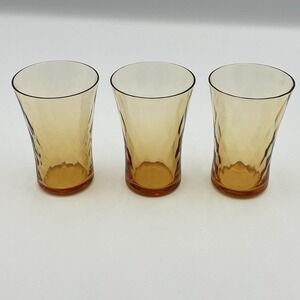 Vintage 1960s Amber Glass Tumblers Set of 3 3.25" Short Juice Water Glasses